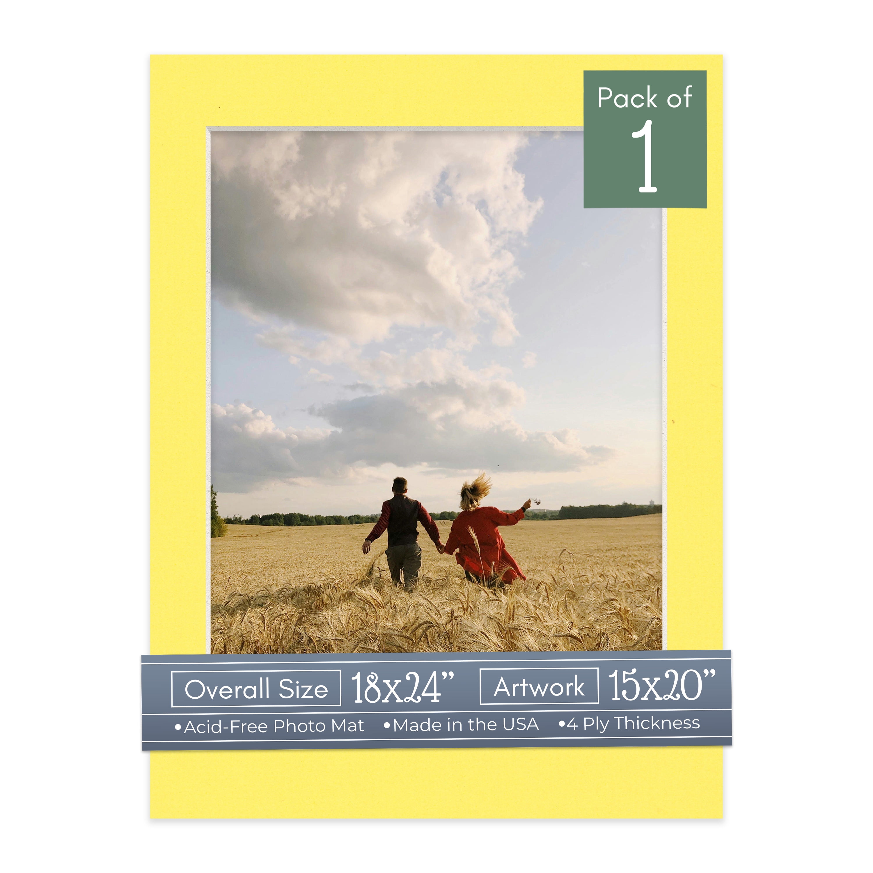 Yellow Picture Frame Mat for 18x24 Frames - Fits 15x20 Photos - 1 Mat