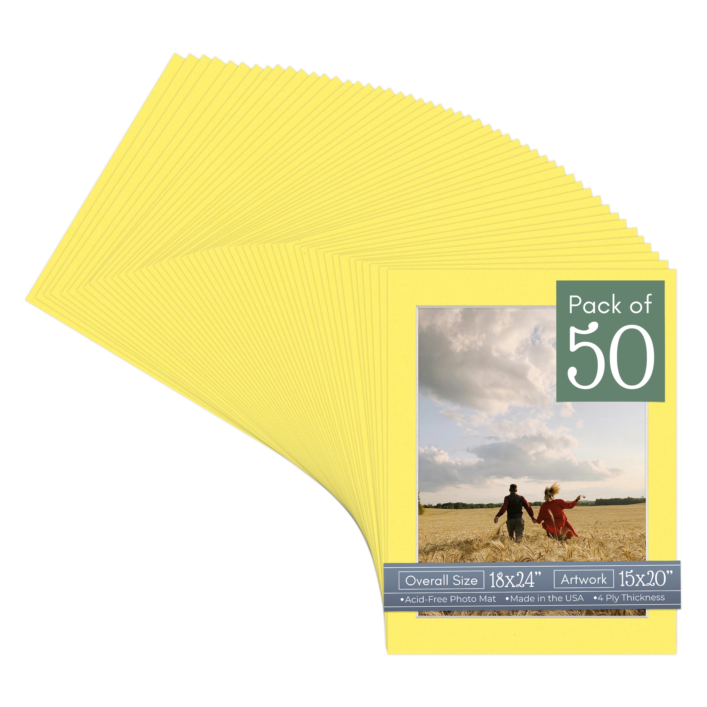 Yellow Picture Frame Mat for 18x24 Frames - Fits 15x20 Photos - 50 Mats