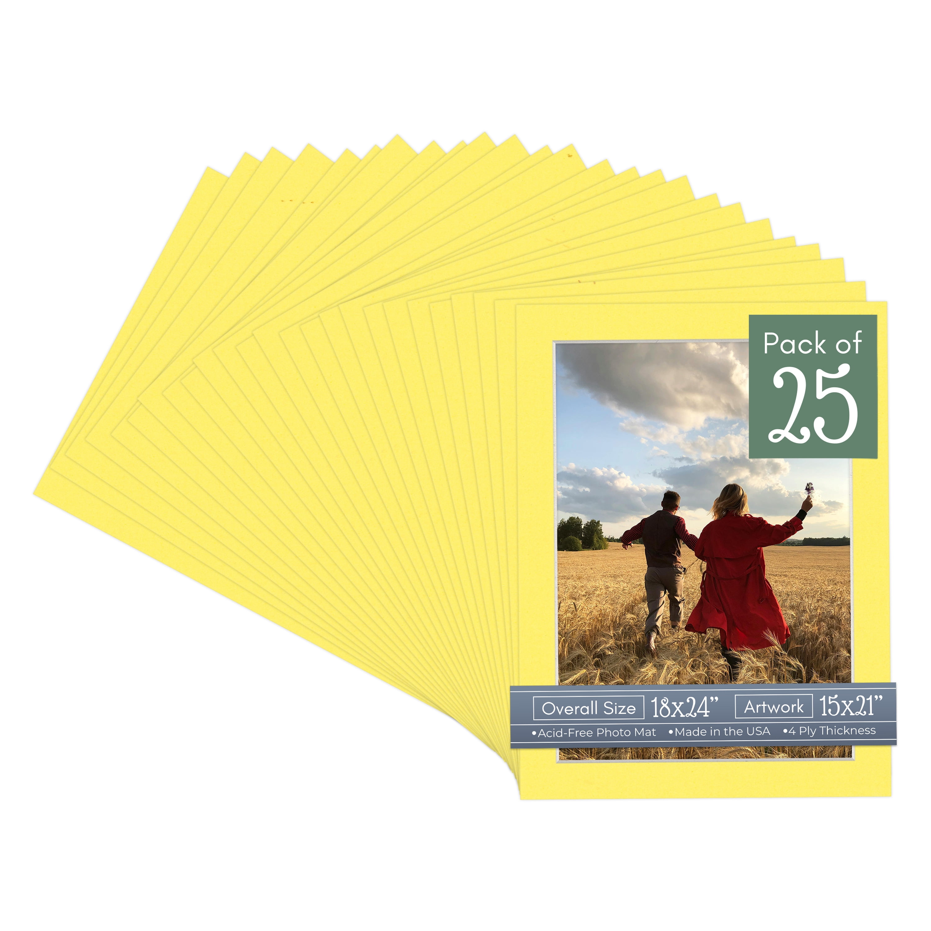 Yellow Picture Frame Mat for 18x24 Frames - Fits 15x21 Photos - 25 Mats