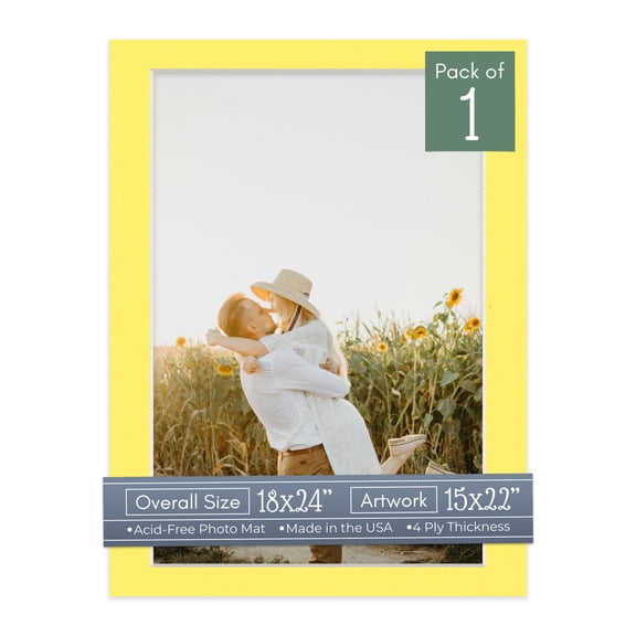 Yellow Picture Frame Mat for 18x24 Frames - Fits 15x22 Photos - 1 Mat