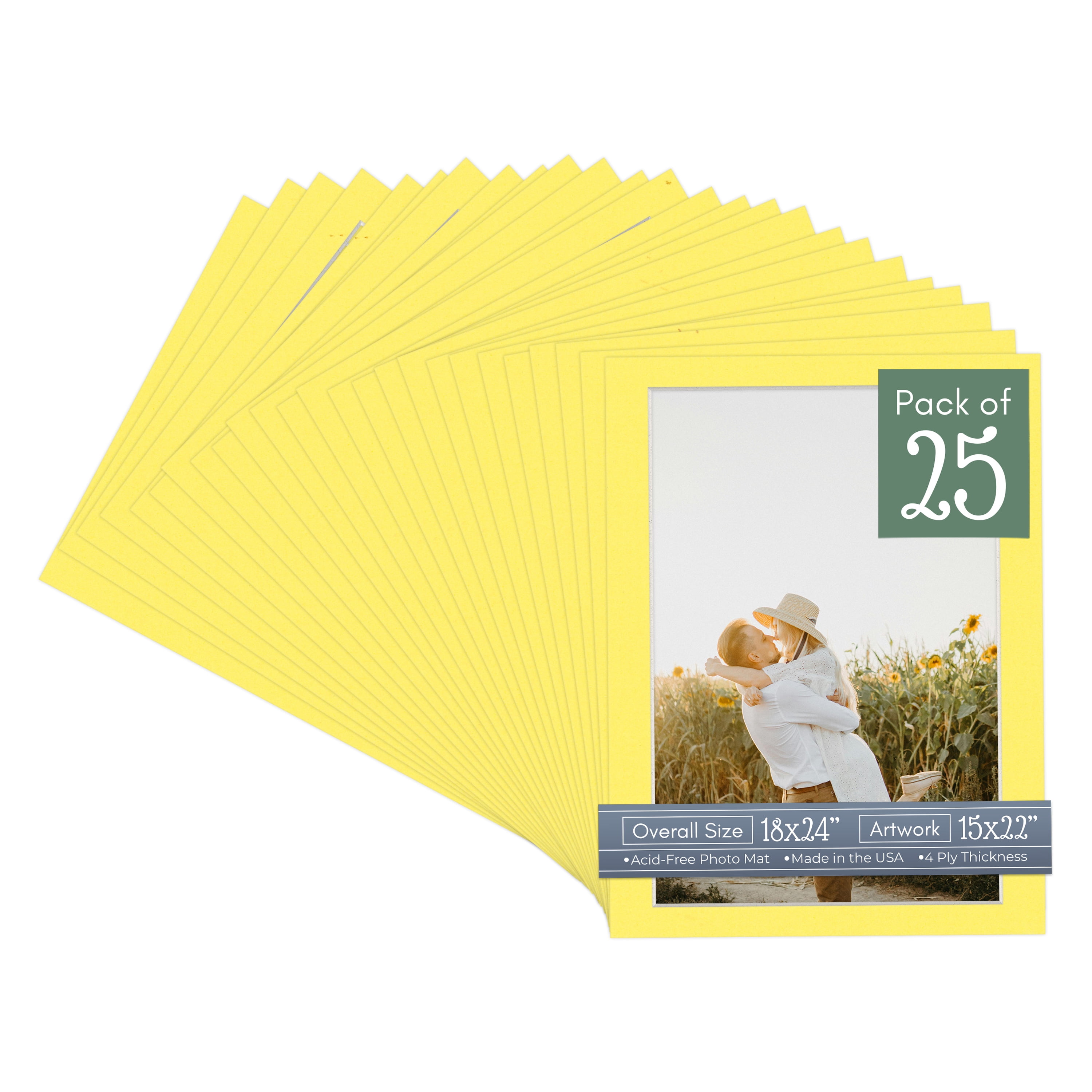 Yellow Picture Frame Mat for 18x24 Frames - Fits 15x22 Photos - 25 Mats
