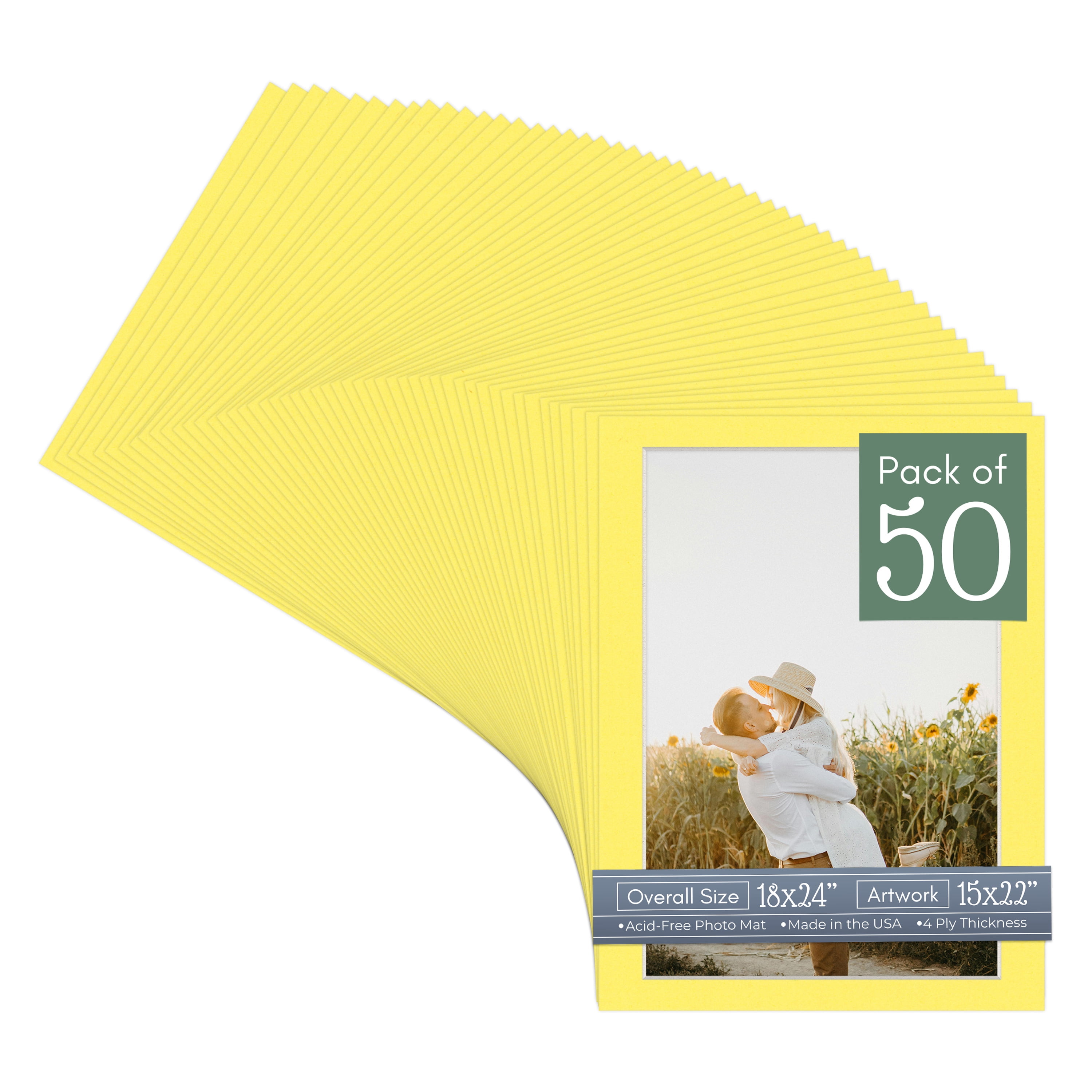 Yellow Picture Frame Mat for 18x24 Frames - Fits 15x22 Photos - 50 Mats