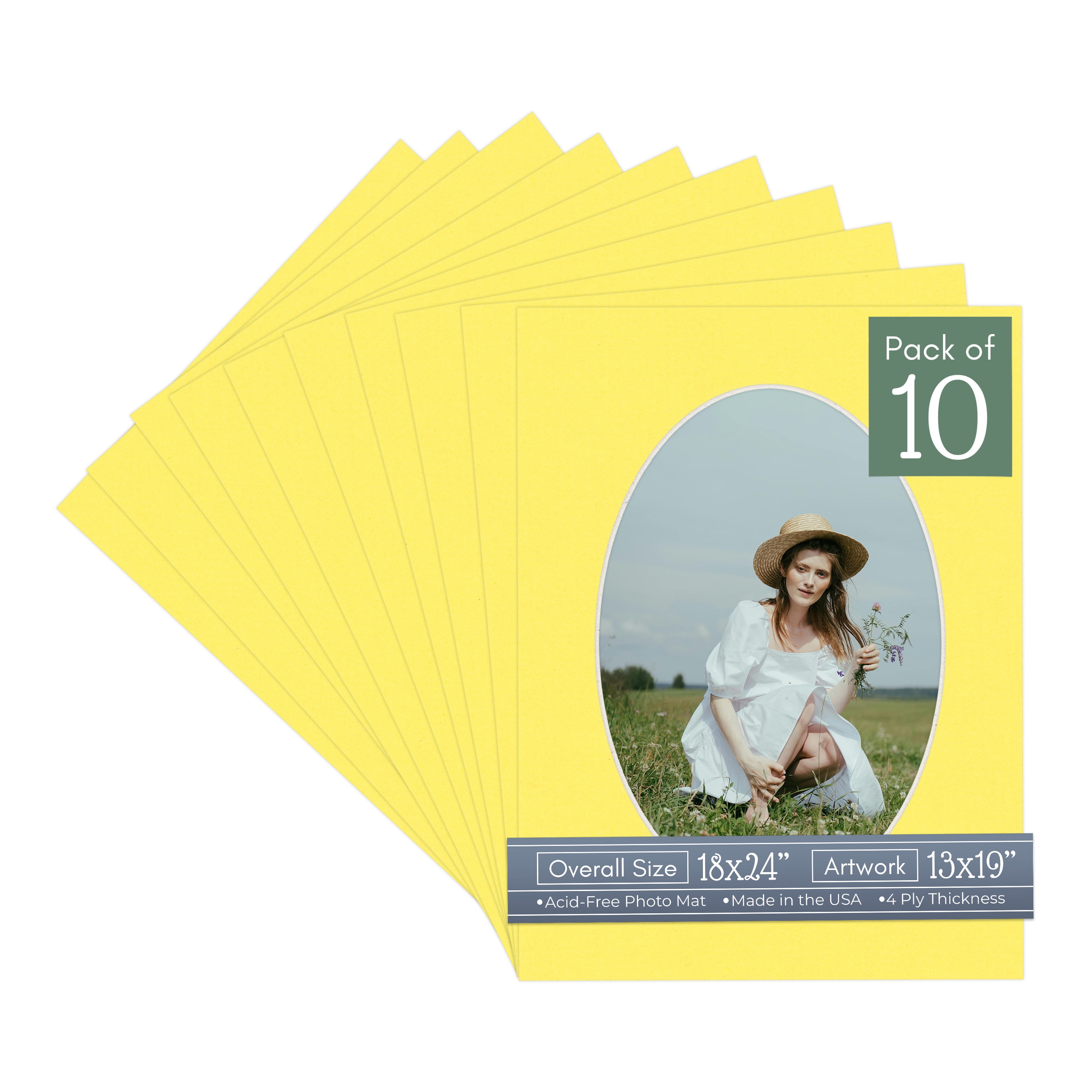 Yellow Picture Frame Mat for 18x24 Frames - Oval Opening for 13x19 Photos - 10 Mats