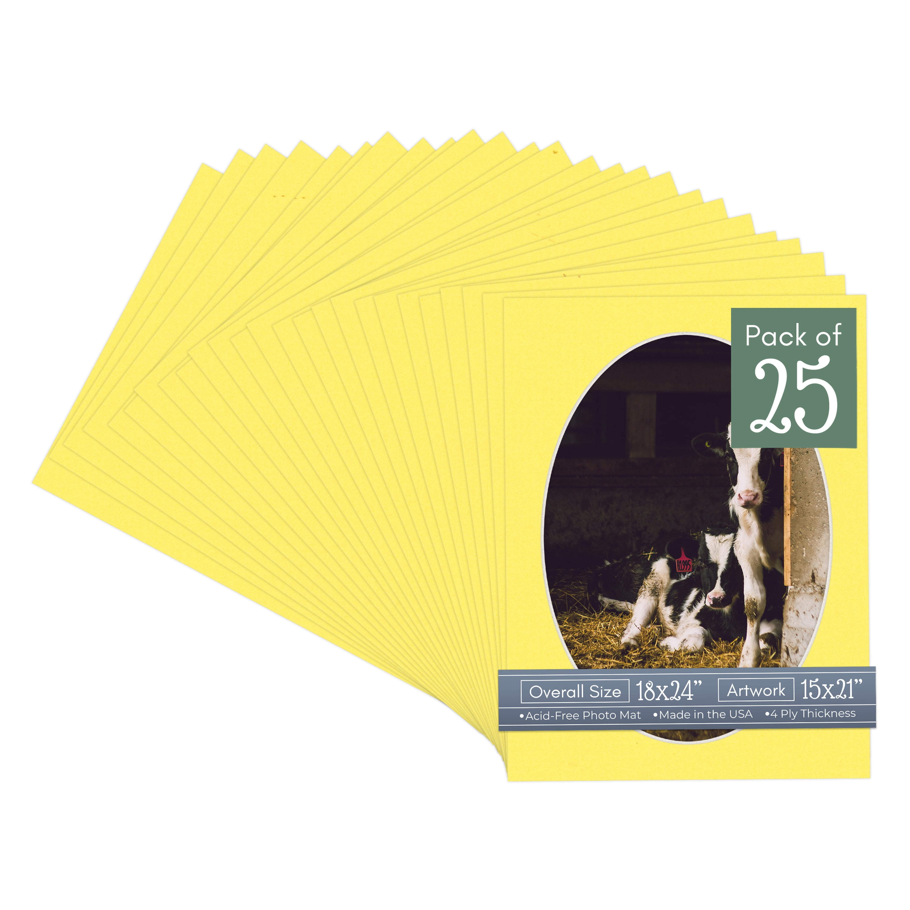 Yellow Picture Frame Mat for 18x24 Frames - Oval Opening for 15x21 Photos - 25 Mats
