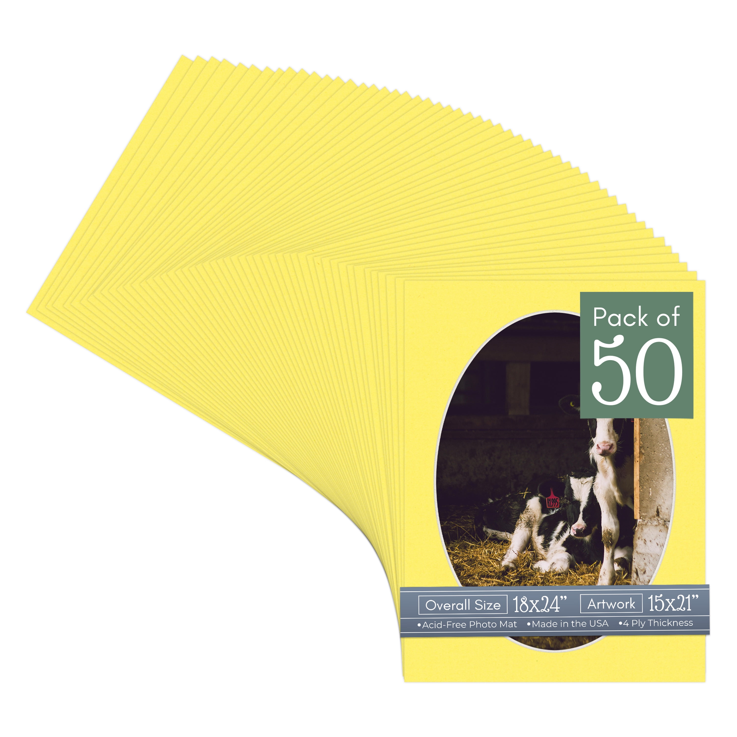 Yellow Picture Frame Mat for 18x24 Frames - Oval Opening for 15x21 Photos - 50 Mats