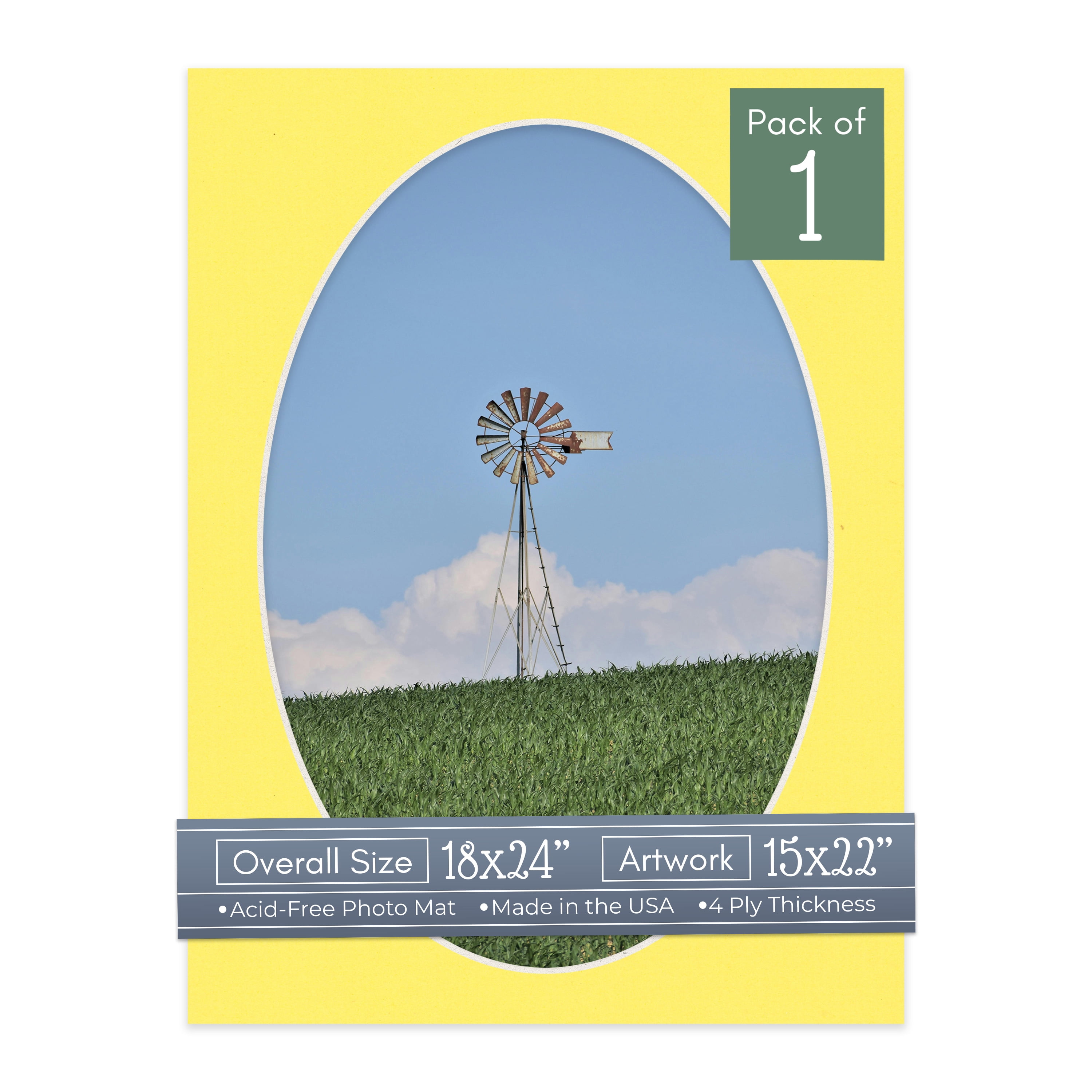 Yellow Picture Frame Mat for 18x24 Frames - Oval Opening for 15x22 Photos - 1 Mat