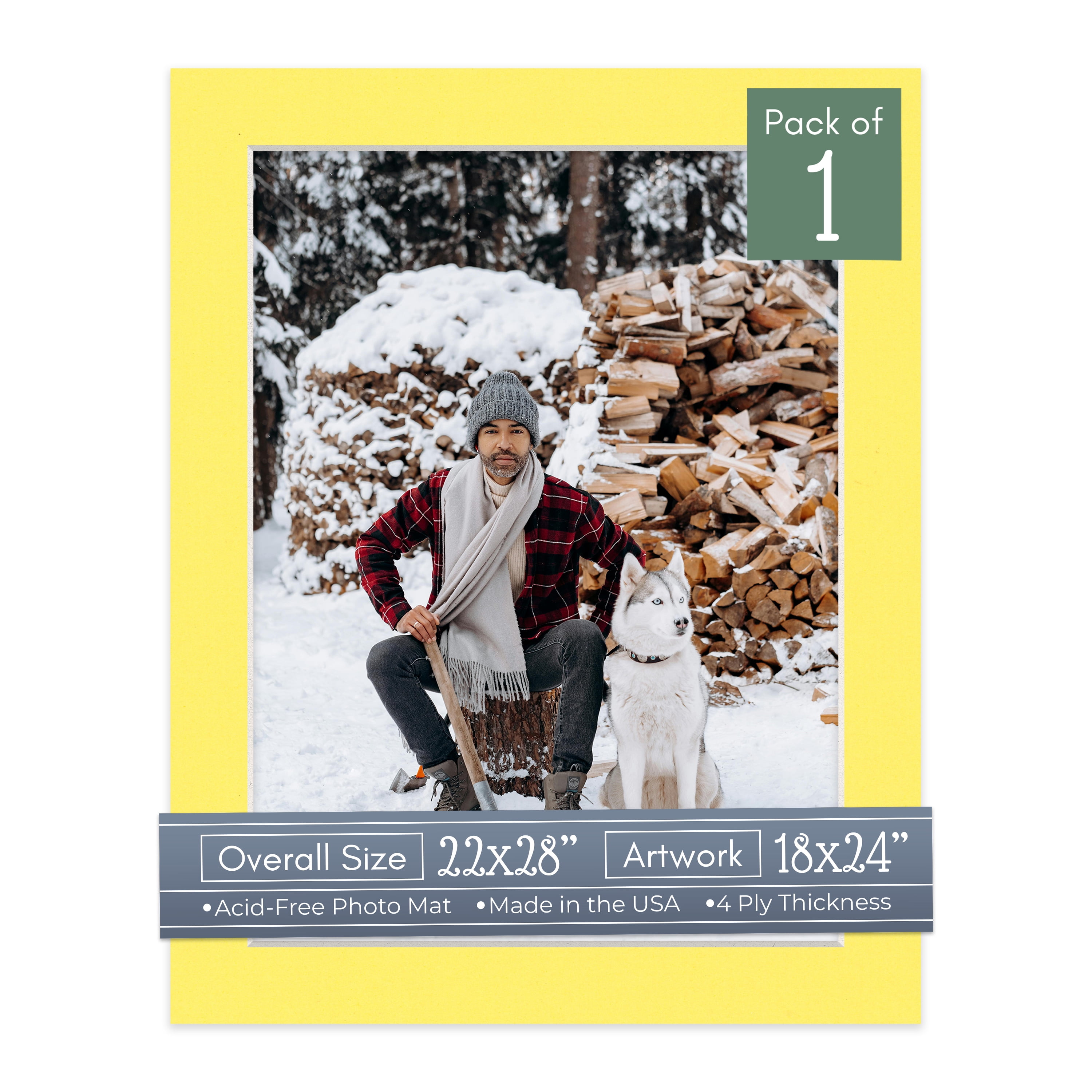 Yellow Picture Frame Mat for 22x28 Frames - Fits 18x24 Photos - 1 Mat
