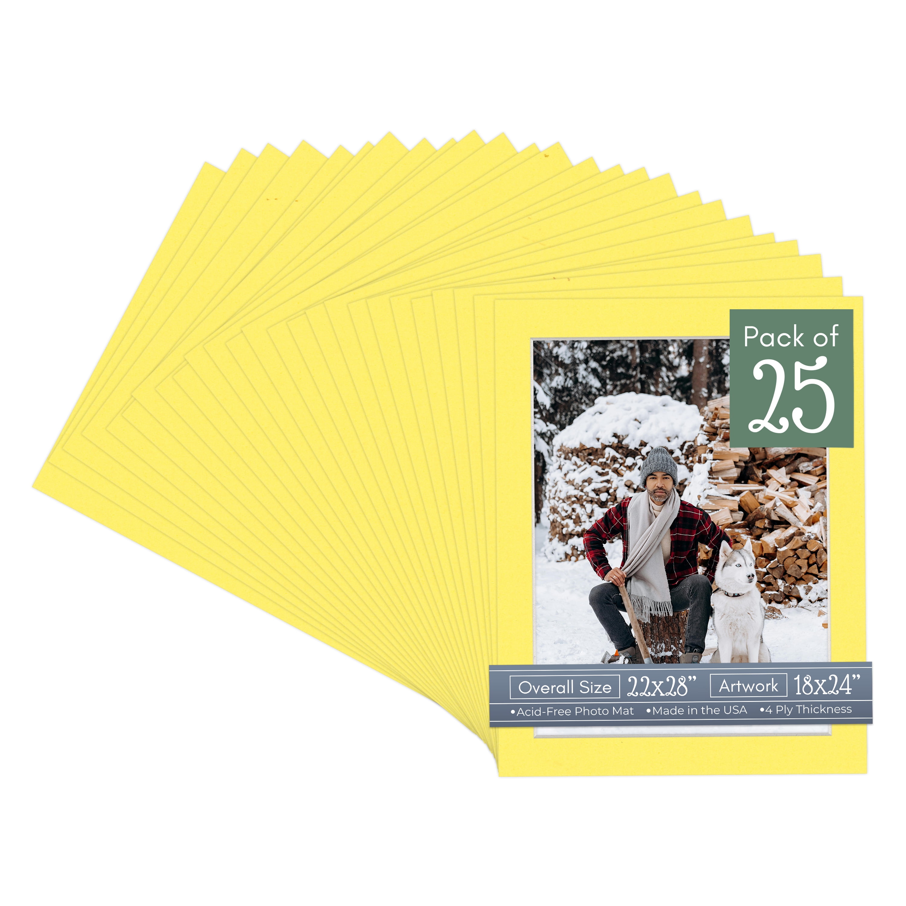 Yellow Picture Frame Mat for 22x28 Frames - Fits 18x24 Photos - 25 Mats