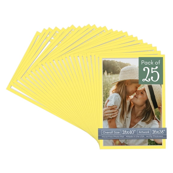 Yellow Picture Frame Mat for 28x40 Frames - Fits 26x38 Photos - 25 Mats