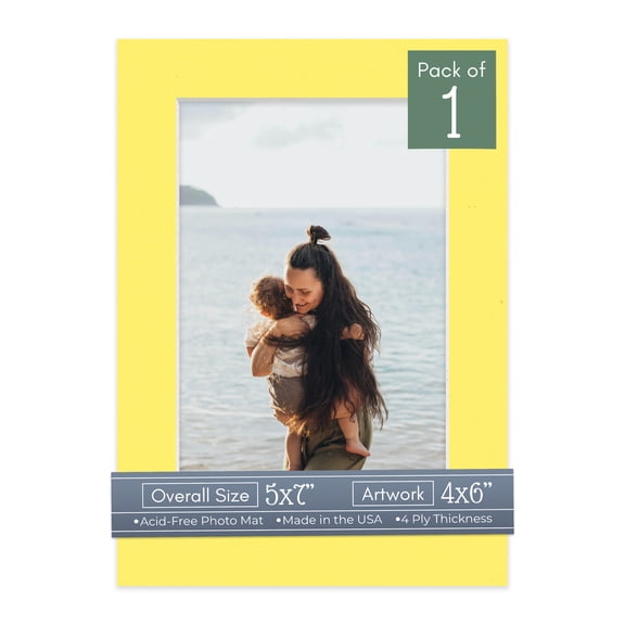 Yellow Picture Frame Mat for 5x7 Frames - Fits 4x6 Photos - 1 Mat