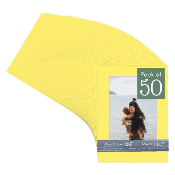 Yellow Picture Frame Mat for 5x7 Frames - Fits 4x6 Photos - 50 Mats