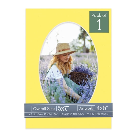 Yellow Picture Frame Mat for 5x7 Frames - Oval Opening for 4x6 Photos - 1 Mat
