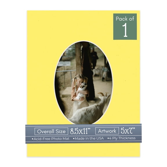 Yellow Picture Frame Mat for 8.5x11 Frames - Oval Opening for 5x7 Photos - 1 Mat