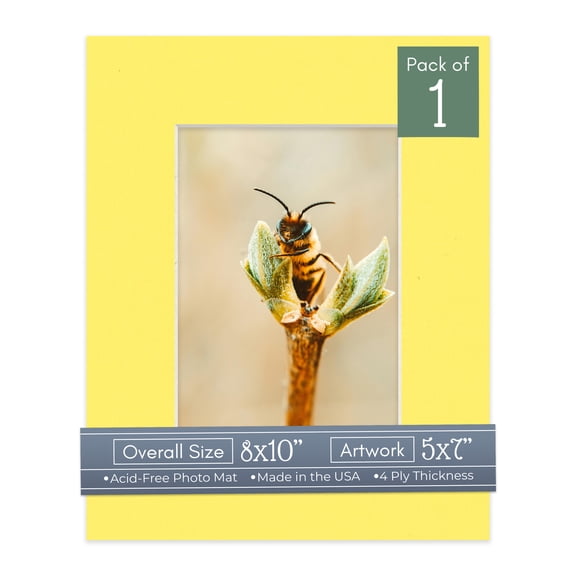 Yellow Picture Frame Mat for 8x10 Frames - Fits 5x7 Photos - 1 Mat