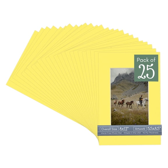 Yellow Picture Frame Mat for 8x12 Frames - Fits 5.5x8.5 Photos - 25 Mats
