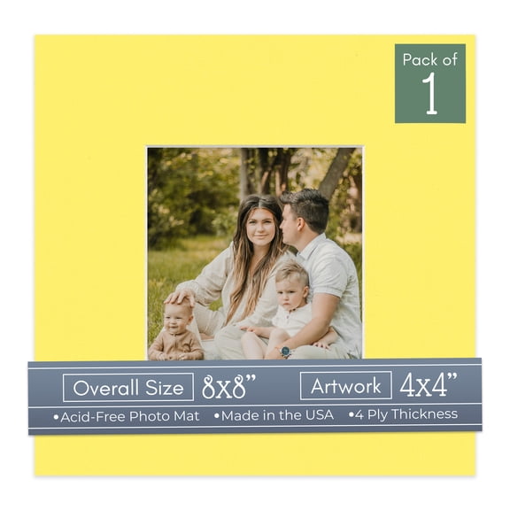 Yellow Picture Frame Mat for 8x8 Frames - Fits 4x4 Photos - 1 Mat