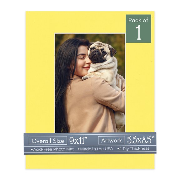 Yellow Picture Frame Mat for 9x11 Frames - Fits 5.5x8.5 Photos - 1 Mat