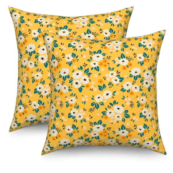Yellow Pillow Covers 18x18 Inch Set of 2,Rustic White Wild Flower Outdoor Decor Throw Pillows Case for Home Sofa Bed Couch