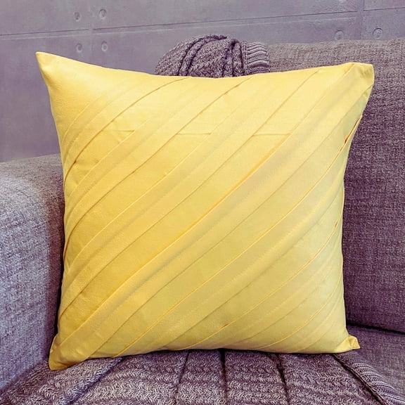 Yellow Pillow Covers 24x24 inch (60x60 cm), Handmade Yellow Shams, Textured Pintucks Solid Pillow Shams, 24x24 inch (60x60 cm) Pillow Sham, Square Faux Suede - Contemporary Yellow