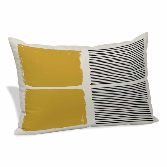 Yellow Pillow Covers, Linen Long Throw Pillow Case, Modern Painting Farmhouse Striped Abstract Art Holiday Pillow Protector Decorative Cushion Cover for Living Room/Bedroom 16" x 24"