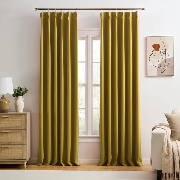 Yellow Pinch Pleated Curtains 84 Inch Long, 2 Panels Set, Noise Cancelling Window Drapes for Nursery Bedroom Living Room, 40"W x 84"L