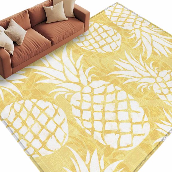 Yellow Pineapple Area Rug 5x8 Washable Rug Non Slip Tropical Summer Botanical White Fruits Large Area Rug Soft Stainresistant Indoor Floor Carpet for Living Room Bedroom Office Dining Room Nursery