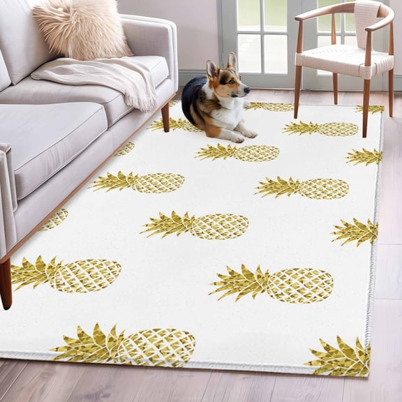 Yellow Pineapple Area Rugs 4x6 ft Abstract Fruit White Background Modern Washable Rug Non Slip Indoor Carpet Absorbent Floor Mat for Living Room Bedroom Dining Room