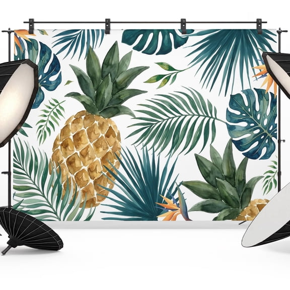 Yellow Pineapple Backdrops for Photography, Green Monstera Leaves Tropical Botanical Summer Fabric Photo Background Sturdy Studio Props for Photo Studio, Video Recording, Booth & Photoshoot 7x5ft