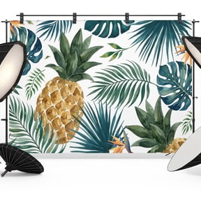 Yellow Pineapple Backdrops for Photography, Green Monstera Leaves Tropical Botanical Summer Fabric Photo Background Sturdy Studio Props for Photo Studio, Video Recording, Booth & Photoshoot 7x5ft
