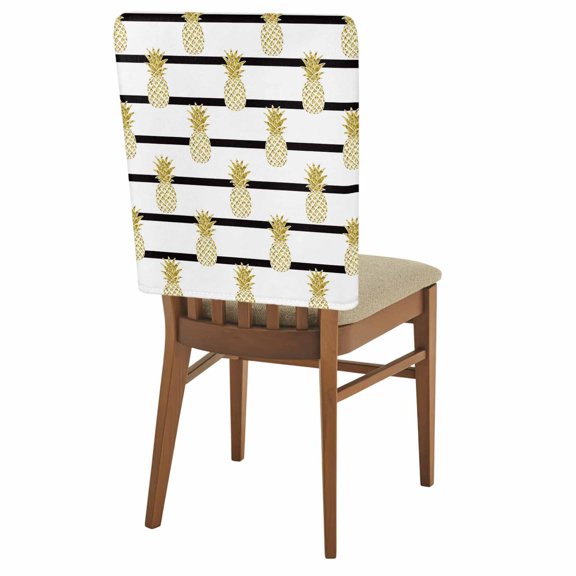 Yellow Pineapple Chair Back Covers Set of 4 Abstract Fruit White Black Stripe Modern Removable Dining Chair Slipcovers Washable Seat Protector for Restaurant Party Banquet Kichen Decor