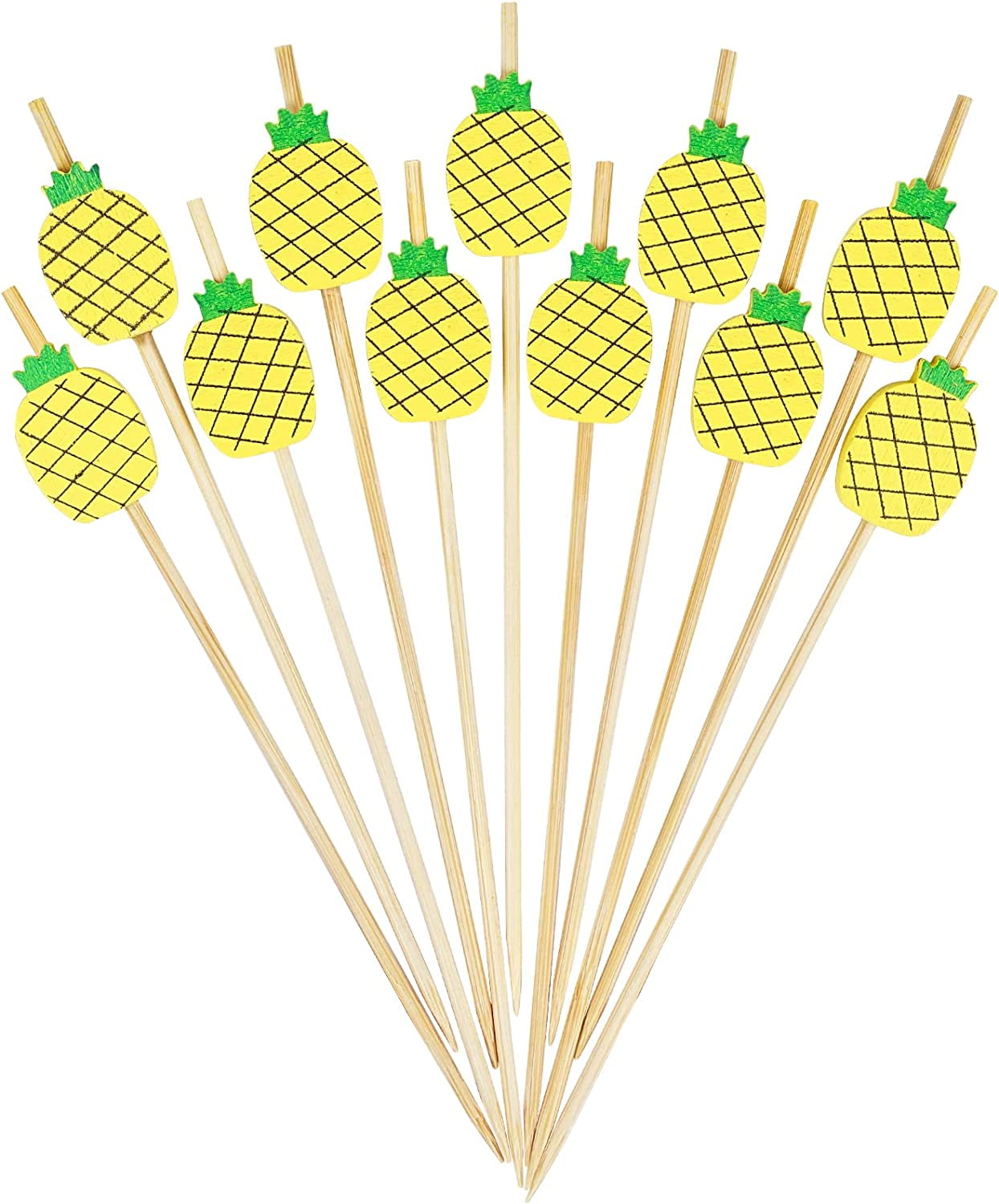 Yellow Pineapple Cocktail Picks 4.7 Inch Long Bamboo Fancy Toothpicks