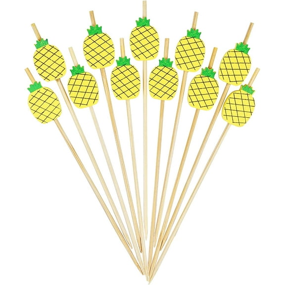 Yellow Pineapple Cocktail Picks 4.7 Inch Long Bamboo Fancy Toothpicks for Appetizers Drinks Fruits Tropical Party Food Garnish Skewer Sticks 100 Counts- MSL171