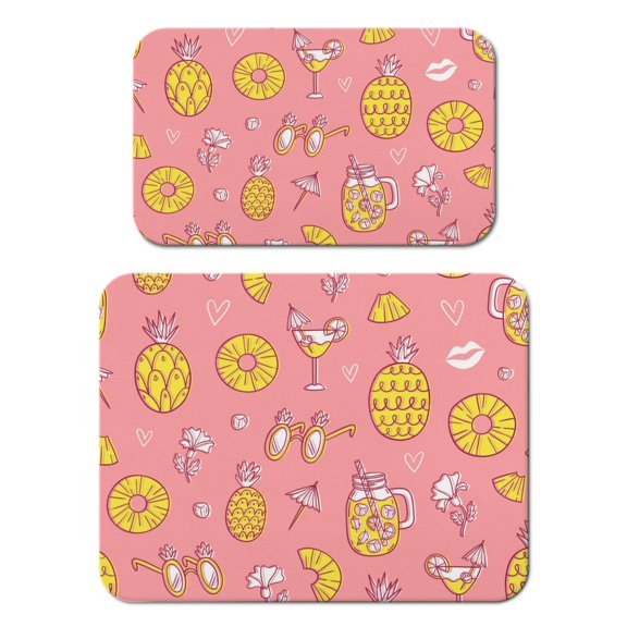 Yellow Pineapple Dish Drying Mat, Tropical Hawaiian Fruit Summer Exotic Absorbent Kitchen Mat
