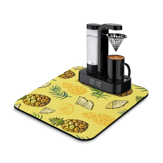 Yellow Pineapple Dish Drying Mat, Tropical Hawaiian Fruit Summer Exotic Absorbent Kitchen Mat
