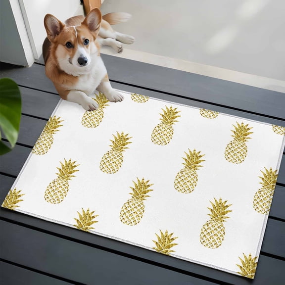 Yellow Pineapple Front Door Rugs 2x3 ft Abstract Fruit White Background Modern Small Rug for Entryway Non Slip Washable Bathroom Door Mat Absorbent Floor Mat for Indoor Entrance