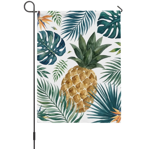 Yellow Pineapple Garden Flag 12 x 18 Inches, Green Monstera Leaves Tropical Botanical Summer Weather Proof Outdoor Patio Flags Double Sided Small Garden Decoration for Yard Outside Home
