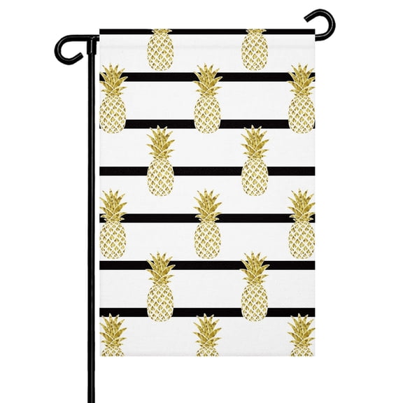 Yellow Pineapple Garden Flag 12x18 Inch Abstract Fruit White Black Stripe Modern Double Sided Small Decorative Garden Flags for Outside, Outdoor Yard Porch Lawn Decoration