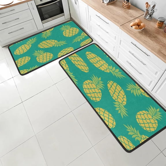 Yellow Pineapple Kitchen Mat Set of 2 Non-Slip Washable Kitchen Rugs Waterproof Comfort Standing Floor Mats for Kitchen Home Office Sink Laundry 17x29 Inch + 17x47 Inch
