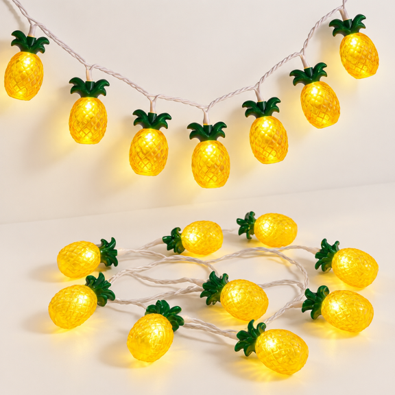 Yellow Pineapple Lights 8.5ft Tropical LED String Lights for Patio and Party Decor