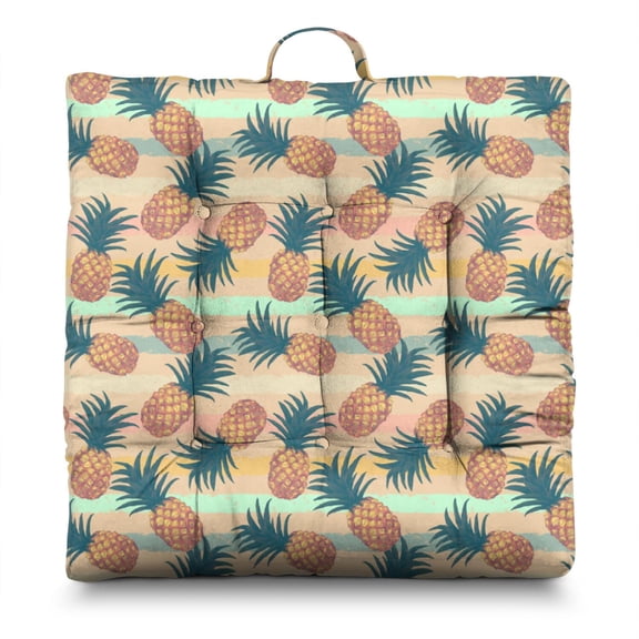 Yellow Pineapple Meditation Pillow – Large 22x22 Inch Floor Seat Cushion, Dutch Velvet for Yoga, Lounge & Back Pain Relief (Golden Tropical Design)