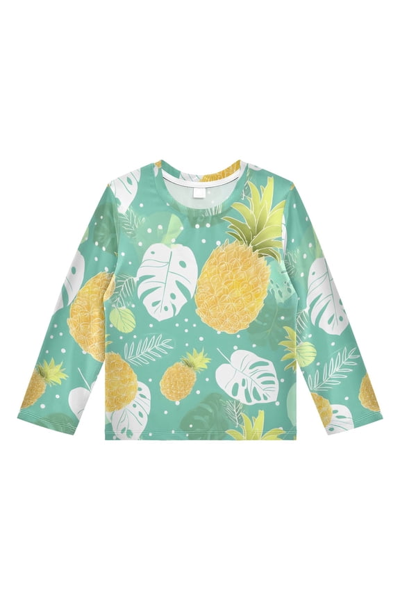Yellow Pineapple Pattern Boys' Rash Guard Shirts UPF 50 Plus Sun Protection Short Sleeve Swim Tees 3T