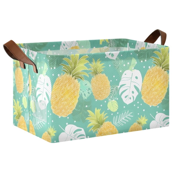 Yellow Pineapple Pattern Collapsible Storage Bin Open Home Shelf Basket Water-Resistant Iron Frame Large