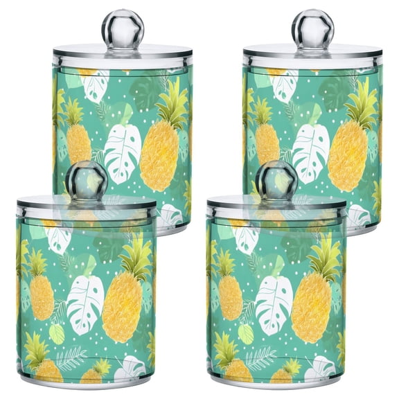 Yellow Pineapple Pattern Plastic Storage Jar 4 Pack Clear Translucent Canisters Dustproof Lid