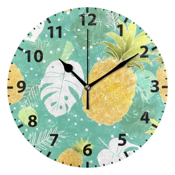 Yellow Pineapple Pattern Wall Clock 10in Round Artistic Oil Painting Home Decor Desk Table Clock