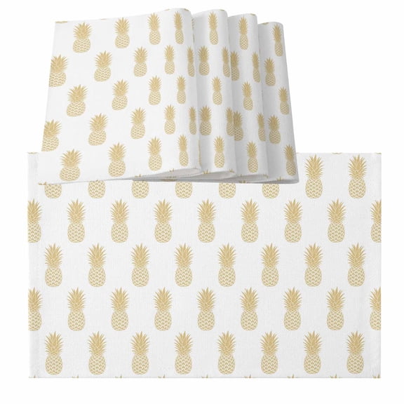 Yellow Pineapple Placemats for Dinning Table Set of 6, Vintage Summer Tropical Fruit Burlap Kitchen Place Mats Waterproof Cloth Table Mats, Indoor Outdoor Placemats Easy Clean Dinner Decor