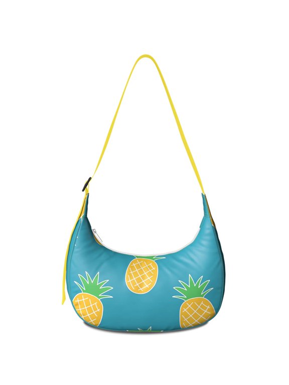 Yellow Pineapple Print Travel Crossbody Bag for Women, Lightweight Water-Resistant Hobo Purse, Cute Tropical Fruit Shoulder Handbag, Large Capacity Summer Tote