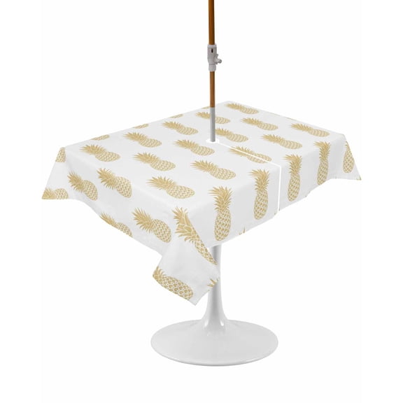Yellow Pineapple Rectangle Outdoor Tablecloth, Waterproof Table Cloth Cover with Umbrella Hole and Zipper, Vintage Summer Tropical Fruit Table Protector for Patio Party Picnic 52"x70"