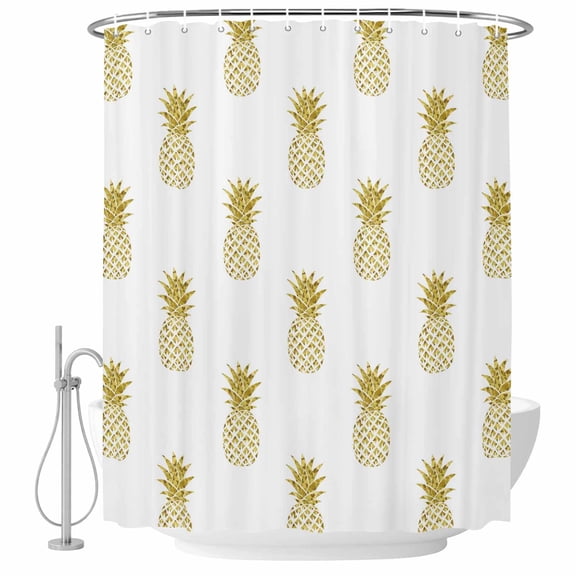 Yellow Pineapple Shower Curtain for Bathroom, Abstract Fruit White Background Modern Waterproof Cloth Fabric Bathroom Accessories Set with 12 Rust Proof Plastic Hooks, 72"x84"
