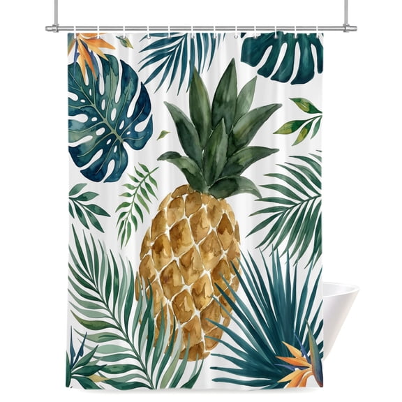 Yellow Pineapple Shower Curtains for Bathroom, Green Monstera Leaves Tropical Botanical Summer Waterproof Fabric Shower Curtain for Bathroom Bathtub Decoration, Machine Washable 48"x72"