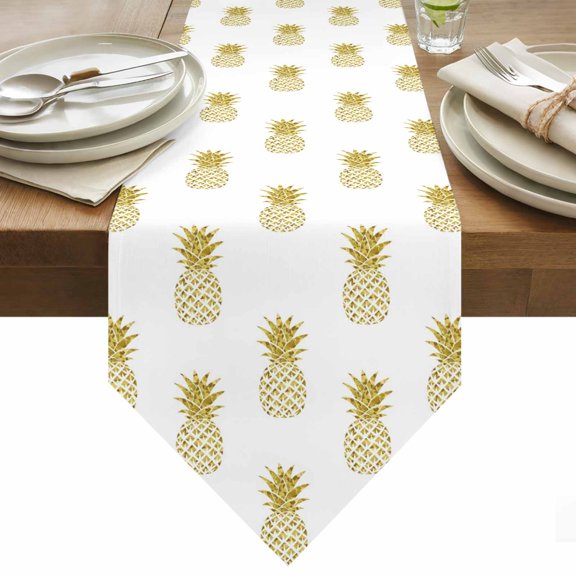 Yellow Pineapple Table Runner 36 Inches Long Abstract Fruit White Background Modern Table Runners for Dining Room Tabletop Dresser Scarf Home Party Banquet Wedding Holiday Decoration
